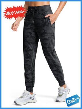 Fleece Lined Joggers Hiking Pants 4 Zipper Pockets High Waist Tapered